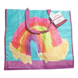 HomeGoods XL Reusable Tote Bag Colorful Rainbow Pink Handle Shopping Bag